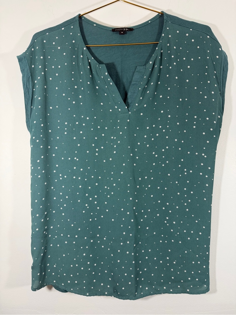 Papermoon Teal Polka Dot Split-Neck Cap Sleeve Blouse